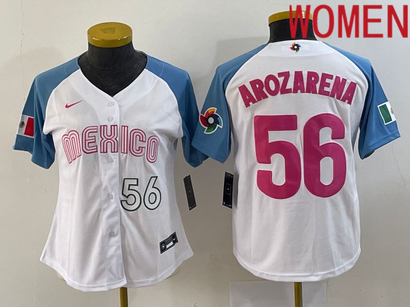 Women 2023 World Cub Mexico 56 Arozarena White Nike MLB Jersey5